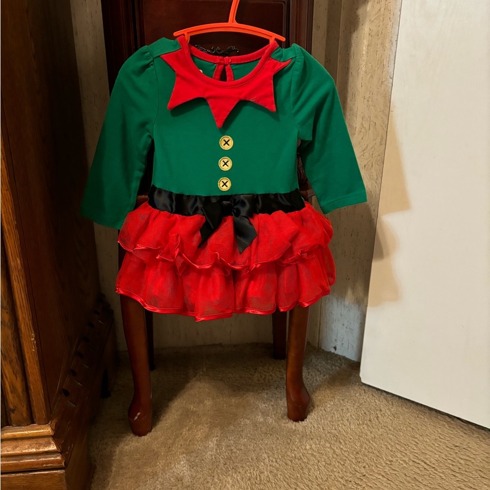 Festive Green and Red Elf Baby Dress